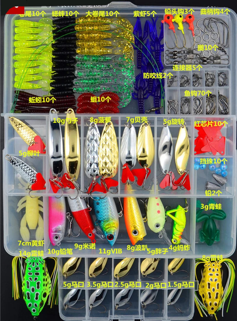 205/206/207Pcs Fishing Lures Set Mixed Minnow Plier Grip Spoon Hooks Soft Lure Kit In Box Artificial Bait Fishing Pesca ER025