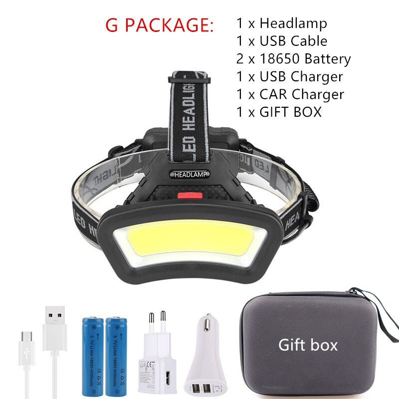 cob led headlamp USB Rechargeable red white light Fishing headlight Hunting 18650 head lamp Camping head light Flashlight Torch