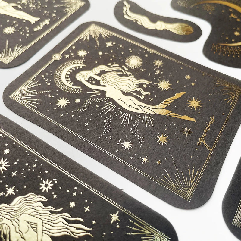 40/42/44 PCS Gold Foil Constellation Tarot Cards Stars Moons Stickers for Notebook Journal Planner