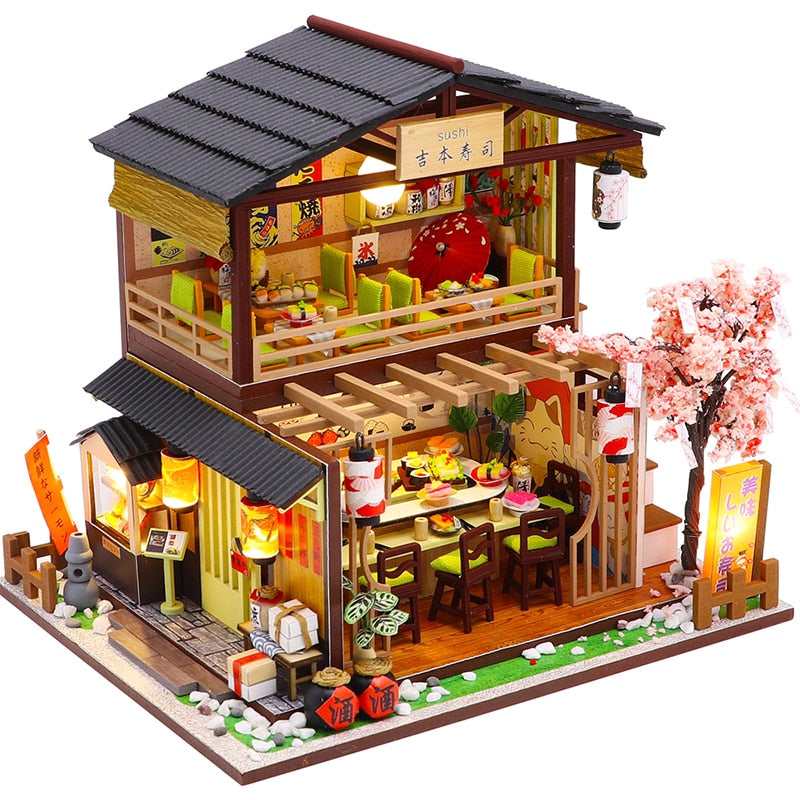 Cutebee Miniature Dollhous Japanese Style Doll House Accessories Furniture Miniatures Building Mini Wooden Roombox Toy Gift