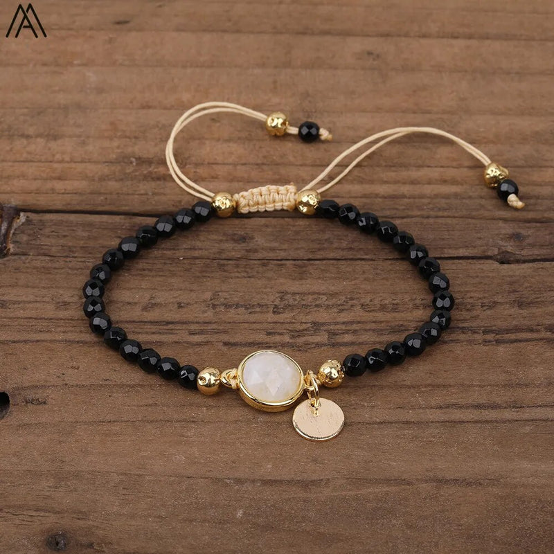 Natural Stone Water Drop Beads Bracelets Handmade 4mm Black Labradorite Stone Beads Knot Braided Bracelet Women Boho Jewelry