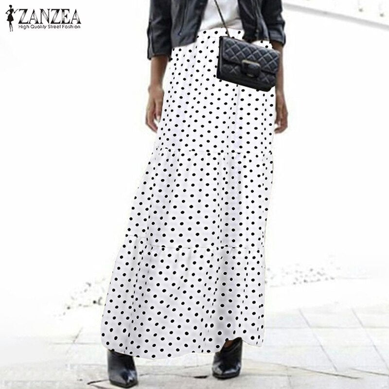 Fashion Women Long Leopard Print Skirts ZANZEA Summer Casual Elastic Waist Skirt Party Loose Maxi Skirts Female Vestido S-