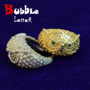 Bubble Letter Eule Iced Out Ring Herren Echt Vergoldet Messing Zirkonia Hip Hop Schmuck