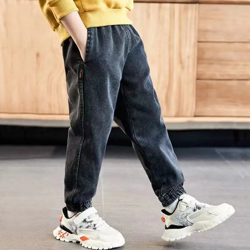 Children's winter jeans plus velvet thickening children's warm casual denim trousers Christmas gifts for boys aged 3-9-12