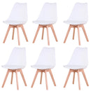 A Set of 6 Nordic Medieval Dining Chairs PU Padded Seat Beech Wood Legs Desk Chairs for Dining Room Bedroom Balcony Restaurant