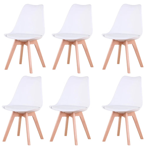 The Nordic Six | Set of 6 PU Padded Dining Chairs with Solid Beech Legs