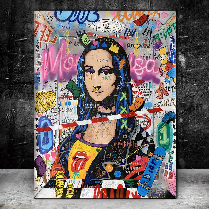 Graffiti Art Canvas Mona Lisa Modern Paintings on the Wall Art Posters and Prints Street Art Abstract Pictures For Living Room
