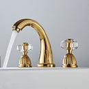 Gold Faucets Bathroom Golden Widespread Faucet Double Cystal Handle Three Hole Wash Basin Tap Hot Cold Mixer ELF1516G