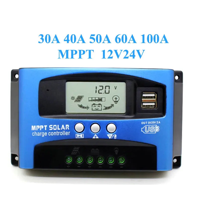 MPPT Solar Charge Controller 12V/24V 30/40/50/60/100A  Dual USB LCD Display Auto Solar Cell Panel Charger Regulator Charge