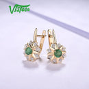 VISTOSO Gold Earrings For Women 14K 585 Yellow Gold Sparkling Emerald Luxury Diamond Wedding Anniversary Elegant Fine Jewelry
