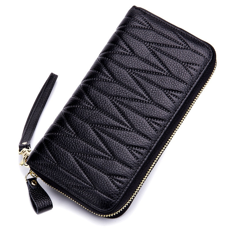 Genuine Leather Long Zipper Card Holder Wallets RFID Business Credit Card Holder Women Clutch Wallets Passport Holder Coin Purse