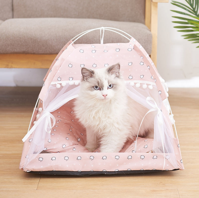 SHUANGMAO Sweet Princess Cat Bed Foldable Cats Tent Dog House Kitten Basket Beds Cute Houses Home Cushion Pet Kennel Products