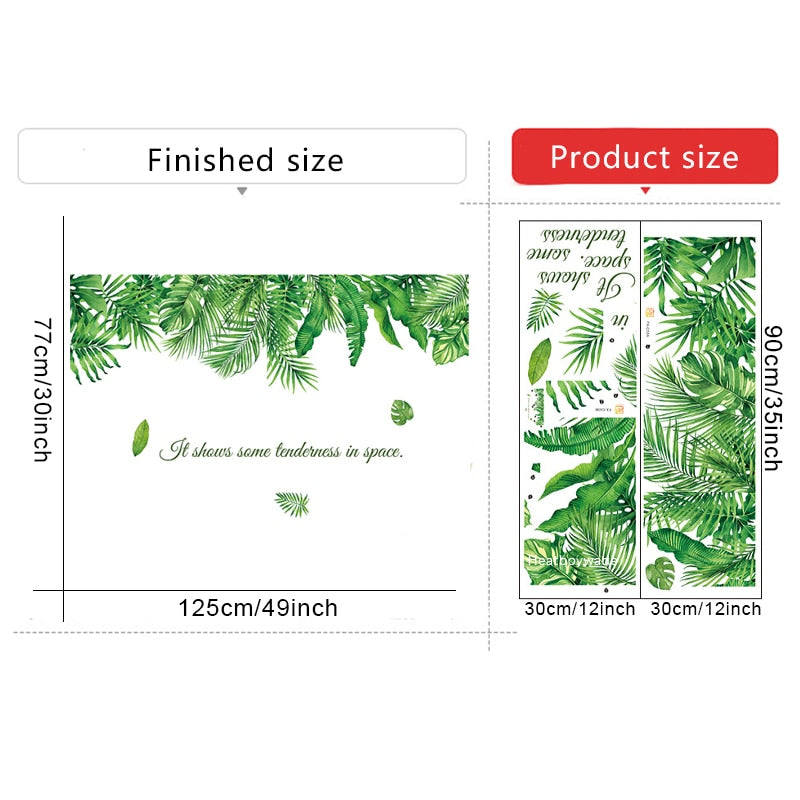 125*77cm Tropical Plant Green Leaves Wall Stickers for Living room Bedroom Sofa Wall Decor PVC Vinyl Wall Decals Home Decoration