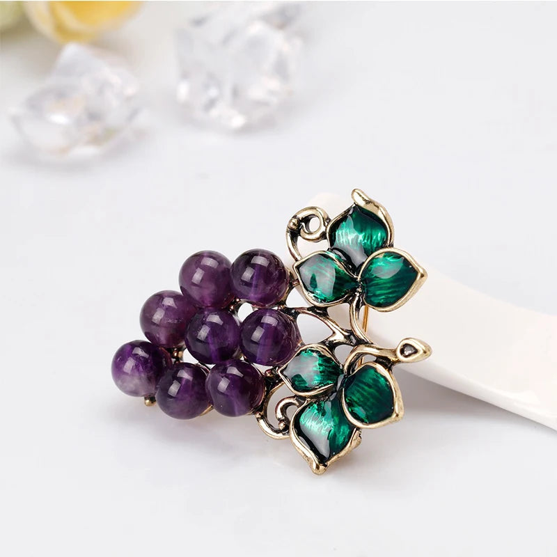 Wuli&baby Purple Stone Grape Brooches For Women Party Office Causal Brooch Pins Gifts
