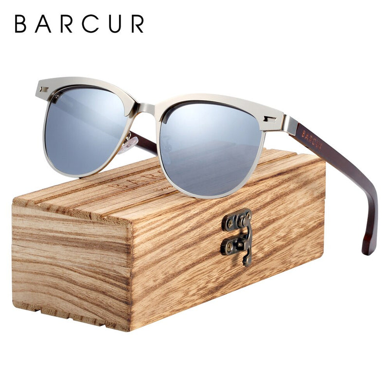 BARCUR Cat Eye Wood Sunglasses Polarized Stainless Steel Frame wooden Sun Glasses for Men Women Oculos lunette de soleil femme