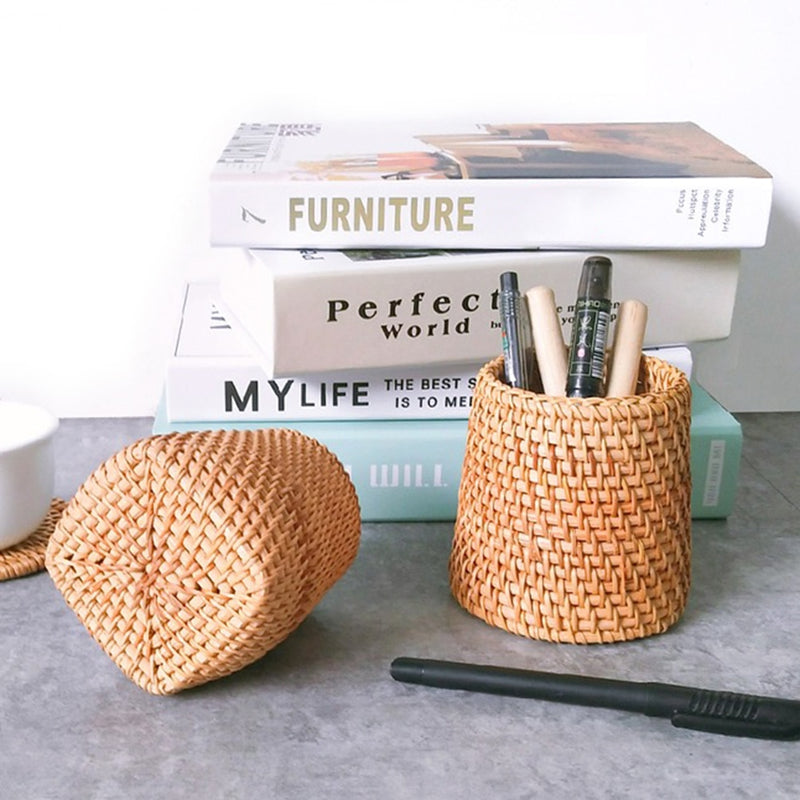 Handmade Rattan Chopsticks Spoon Table Knife Fork Tableware Storage Box Household Storage Basket Storage Rack Kitchen Tools