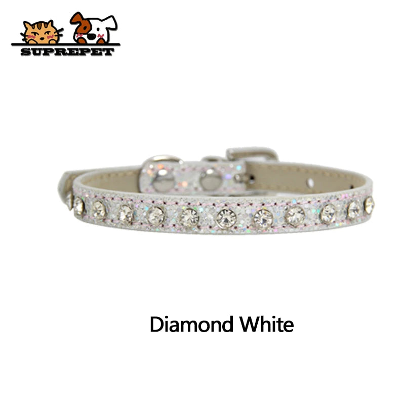 SUPREPET Diamond Rhinestone Shining Dog Cat Collar Pu Leather Collar Puppy Small Cat Collar Dog Cat Accessories for Chihuahua