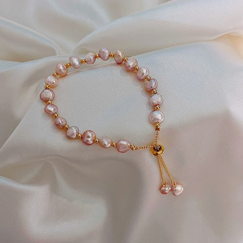 2020 Korean new design fashion jewelry high quality natural baroque freshwater pearl beads adjustable elegant female bracelet