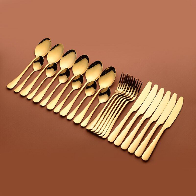 New Tableware Forks Knives Spoons Stainless Steel Golden Cutlery Set Silverware Set Gold 24 Pcs Stainless Steel Cutlery Complete