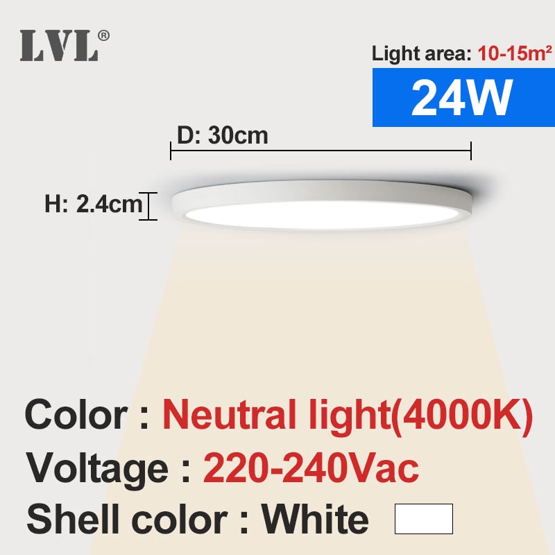 Modern LED Ceiling Light 12W 18W 24W 32W 220V 5000K Kitchen Bedroom Bathroom Lamps Ultrathin Ceiling Lamp