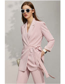 Amii-abrigo minimalista de manga larga para mujer, pantalones de traje informales con solapa sólida y cinturón, novedad de primavera, 12140246
