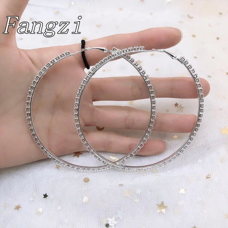 Sexy Rhinestone Large Round Earrings suitable for women's fashion shiny crystal earrings girl party earrings jewelry accessories