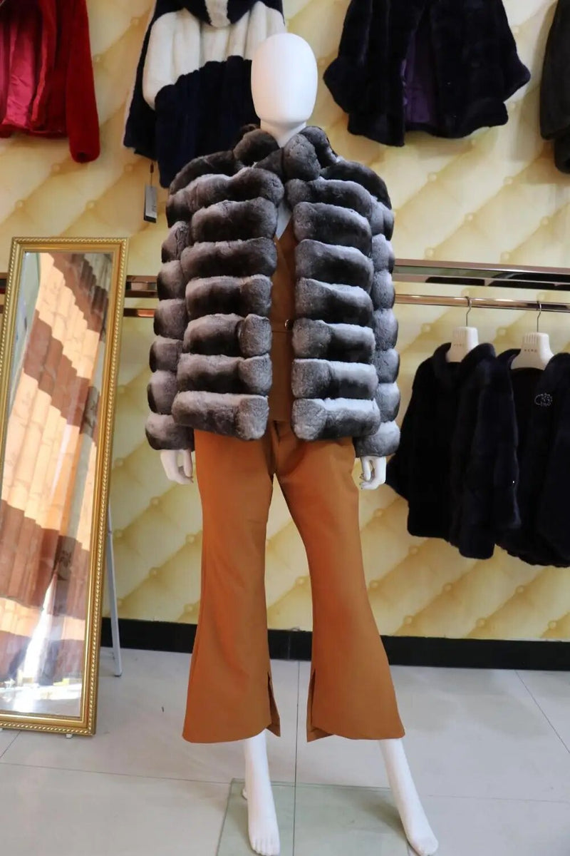 High Quality Luxury Women Genuine Chinchilla Fur Coat Vintage Soft Warm Winter Jacket Outdoor Wear