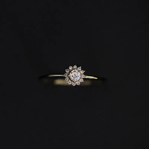 925 Sterling Silver Korean Version Simple Sunflower Ring For Women Pavé Crystal Fashion  14k Gold Plating Jewelry Gift