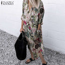 ZANZEA 2023 Retro Bedrucktes Hemdkleid Damen-Sommerkleid Herbst Lässiges Langarm Midi-Kleid Damen Knopf Robe