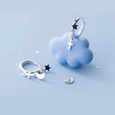 Trendy Genuine 100% 925 Sterling Silver Star Moon Cross Hoop Earrings for Women Lady Girl Party Fine Jewelry