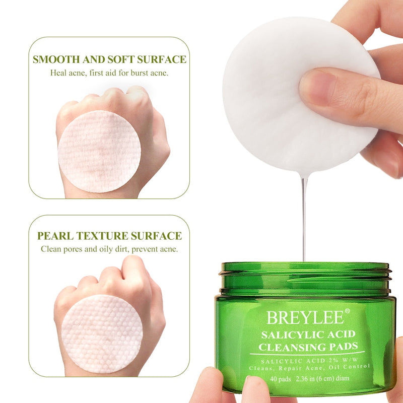 BREYLEE Facial Care Salicylic Acid Cotton Pads Serum Face Oil Control Removal Cleaning Pores Treatment Blackhead Pimple Essence