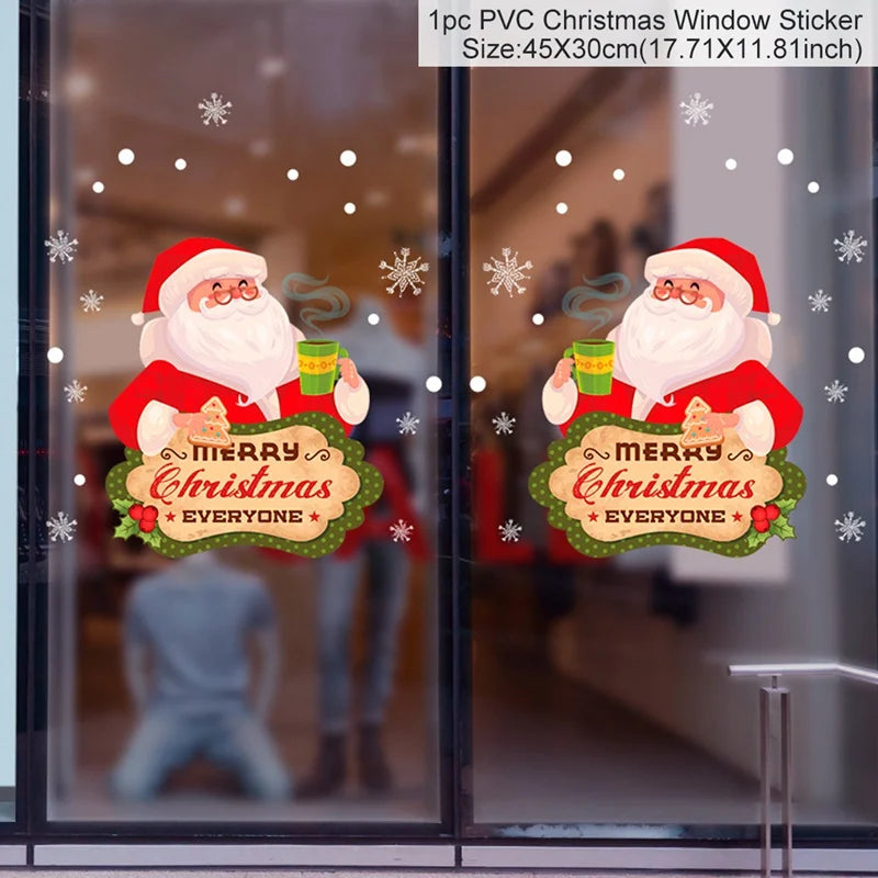 Christmas Window Stickers Merry Christmas Decorations For Home 2024 Christmas Wall Sticker Kids Wall Decals Happy New Year 2025