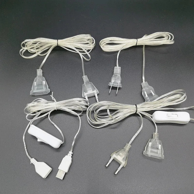 3m Plug Extender Wire Extension Cable USB/EU/US Plug for LED String Light Street Led Garland DIY Christmas Lights Outdoor Garden
