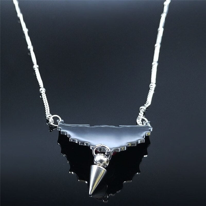 Gothic Vampire Bat Wing Stainless Steel Necklace for Women Silver Color Witchy Gift Necklaces Hip Hop Jewelry Chain N4031S02