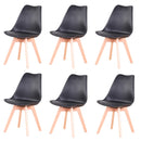 A Set of 6 Nordic Medieval Dining Chairs PU Padded Seat Beech Wood Legs Desk Chairs for Dining Room Bedroom Balcony Restaurant