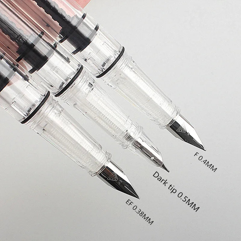 Lanbitou Transparent Fountain Pen Plastic F/EF/Hooded Nib Piston Filler Ink Pens for Writing School Office Supplies Stationery