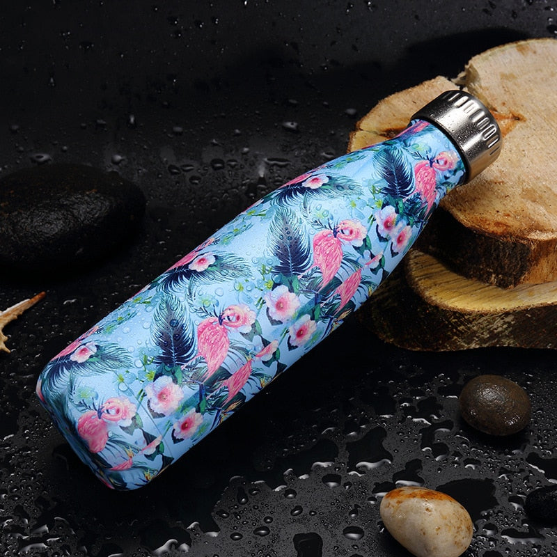 Fashion Flamingos Water Bottle Stainless Steel Thermos Insulated Vacuum Bottles Sports Hot Cold Drink Flask