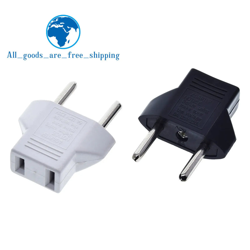 TZT Universal US To EU Plug USA To Euro Europe Travel Wall AC Power Charger Outlet Adapter Converter 2 Round Socket Input Pin