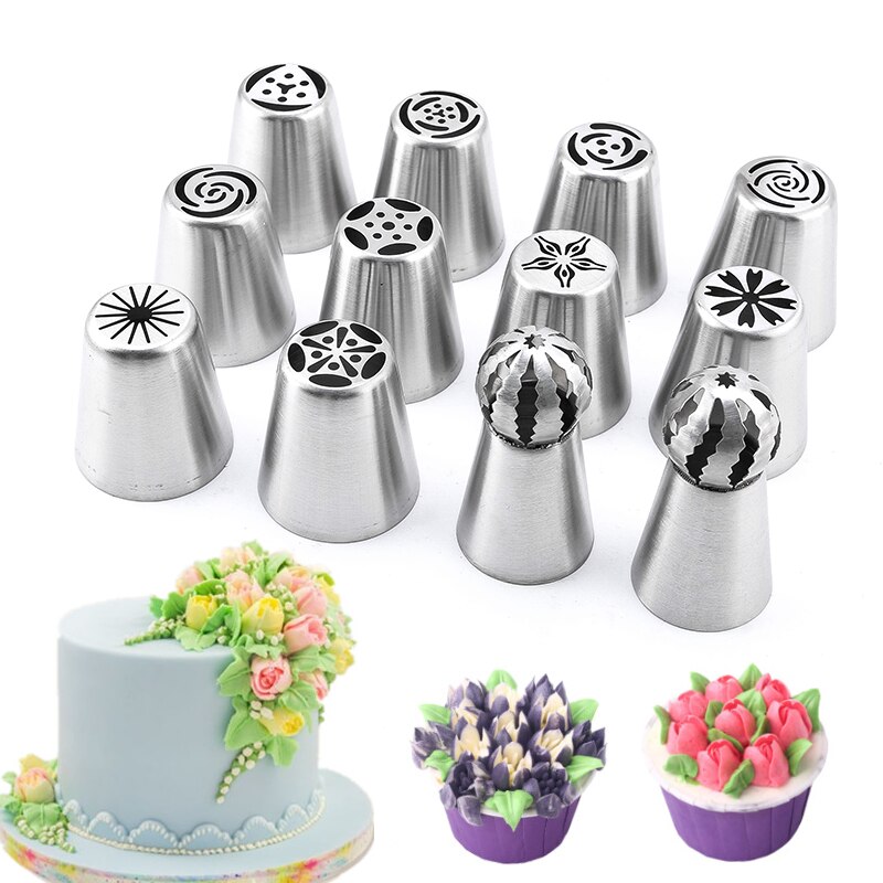 Russian Stainless Steel  Pastry Case 15Pcs Cake Decorating Tools Set Tulip Nozzles Frosting Confectionery Professional Large