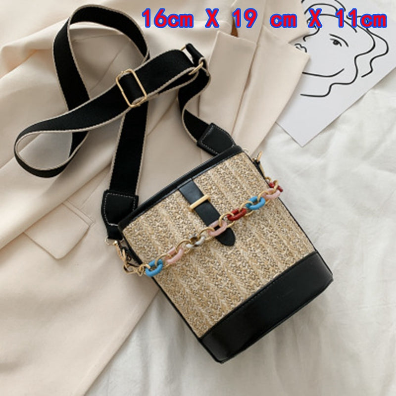 Small Straw Bucket Bags For Women 2020 Summer Crossbody Bags Lady Travel Purses and Handbags Female Shoulder Messenger Bag