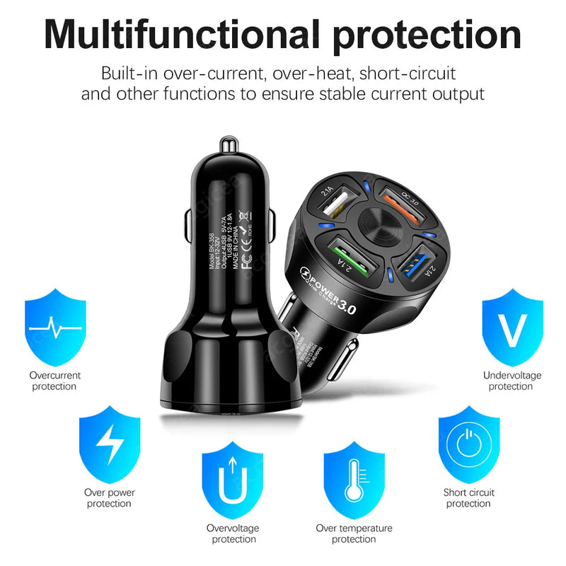 Car USB Charger Quick Charge 3.0 4.0 Universal 18W Fast Charging in car 4 Port mobile phone charger for samsung s10 iphone 11 7