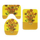 Toilet Mat Set 3D Van Gogh Oil Painting Sunflower Starry Night Floor Rugs Bathroom Shower Flannel Non-Slip Carpet Toilet Cushion