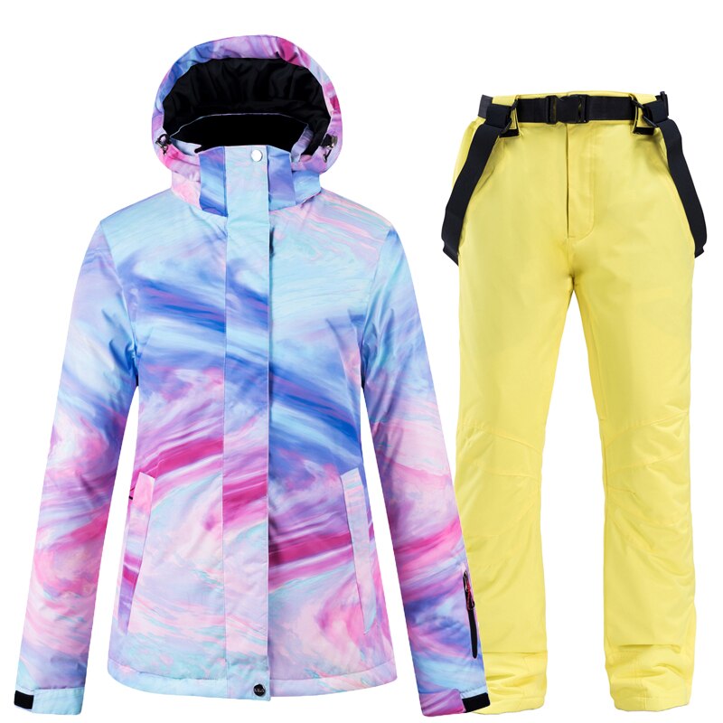 New Warm Colorful Ski Suit Women Waterproof Windproof Skiing and Snowboarding Jacket Pants Set Female Outdoor Snow Costumes