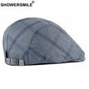 SHOWERSMILE Navy Plaids Beret Hat Men British Style Gatsby Male Falt Cap Spring Summer Male Ivy Retro Men's Checked Newsboy