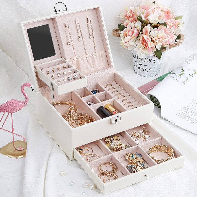 Fashion Design Leather Jewelry Box Watch Case Jewel Package Storage Large Space  Ring Necklace Bracelet Holder Hot Selling