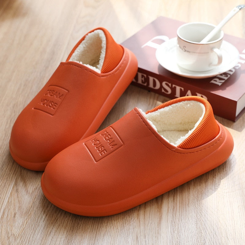 Winter Warm Cotton Slippers Women Thick Bottom Plus Velvet Anti-Slip Loafer Home Shoes Woman Waterproof Couple Slipper Shoes