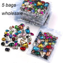 Hot Sale  Wholesale 5 bags mixed shape mix colors silver base sewing glass crystal rhinestones for clothing/wedding dress