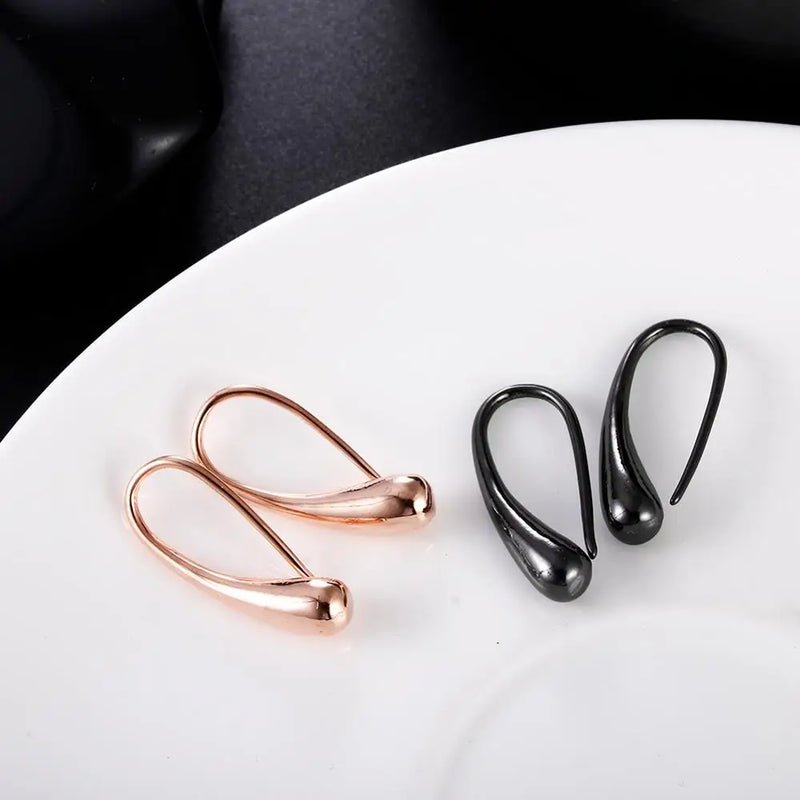 Hot Sale Water Drop Shape Woman Earrings Gold Rose Gold Black silver Color Clip Earrings Fashion Wedding Party Gift Jewelry