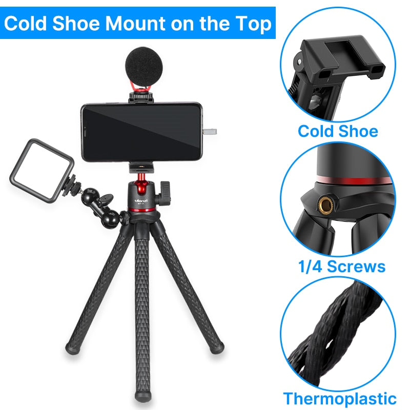 Ulanzi MT-11 Octopus Flexible Tripod For Phone SLR DSLR Gopro Camera Tripod Extend 1/4'' Screw With Ballhead ColdShoe Phone Clip