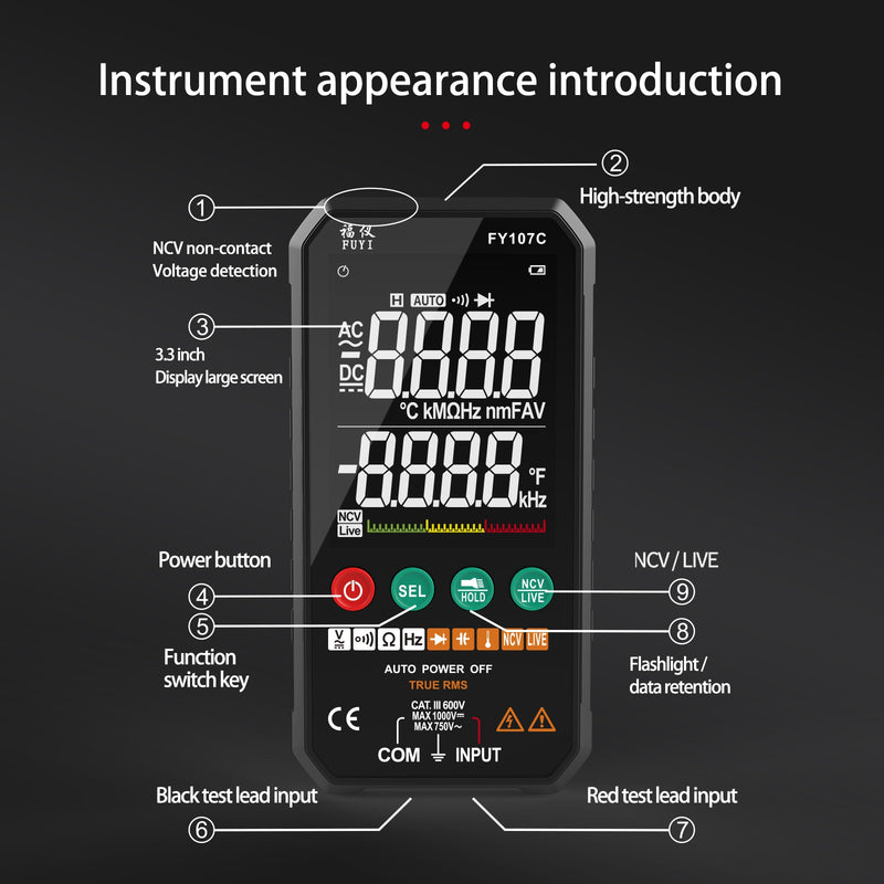 NEW Generation 6000counts Digital Multimeter Ture RMS AC DC NCV Transistor Capacitor  Temperature Voltage Smart Meter